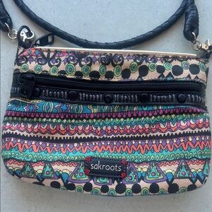 Sakroots Multicolor Printed Crossbody Wristlet with Braided Strap